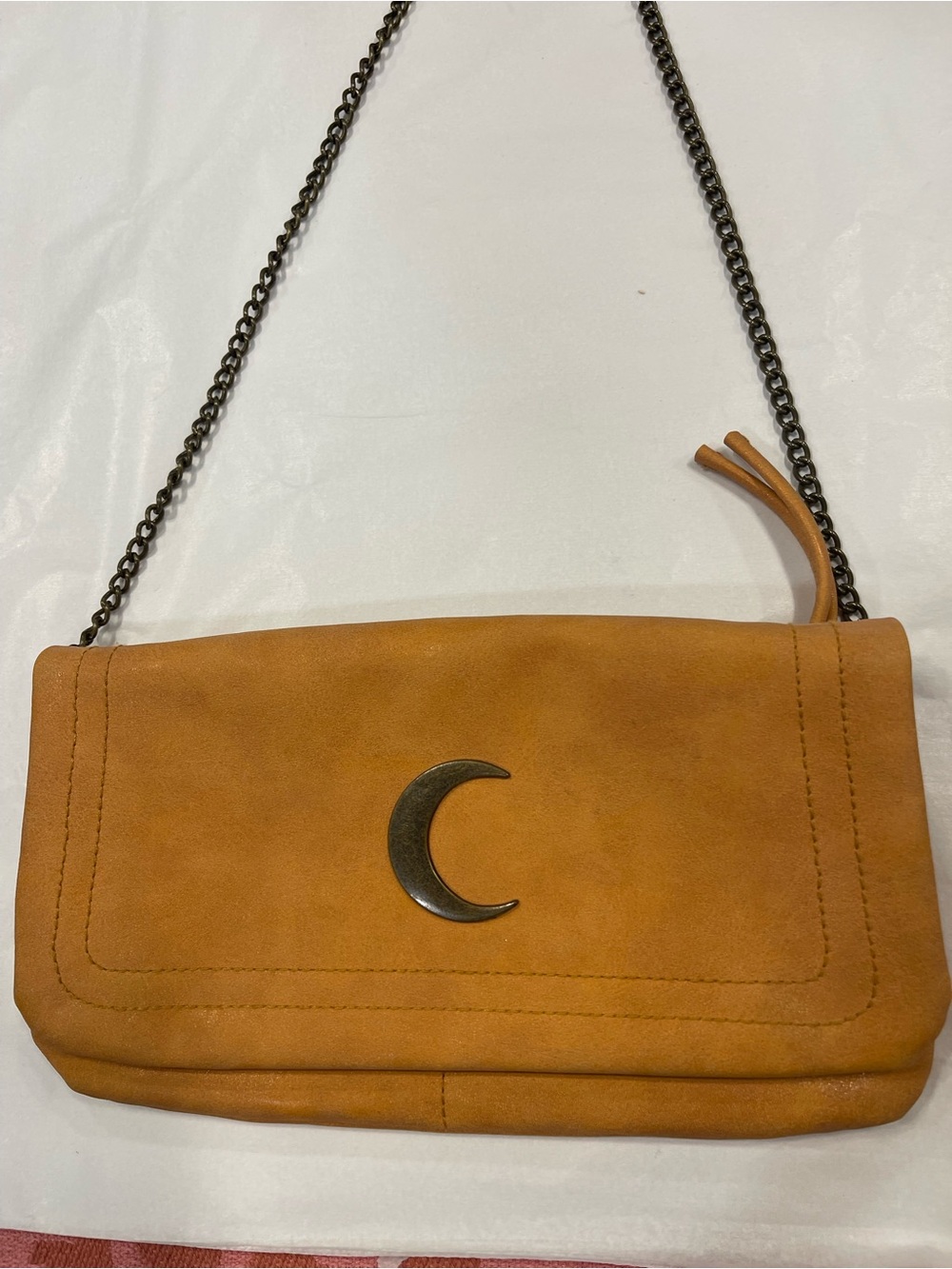 Mustard tan faux leather Crossbody Bag with Crescent Accent
